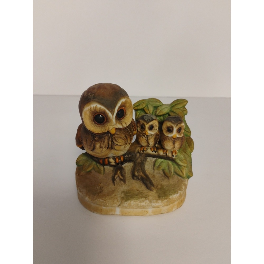 Homco Ceramic Owls Figurine Mom & Babies Home Interiors Vintage 3.5"